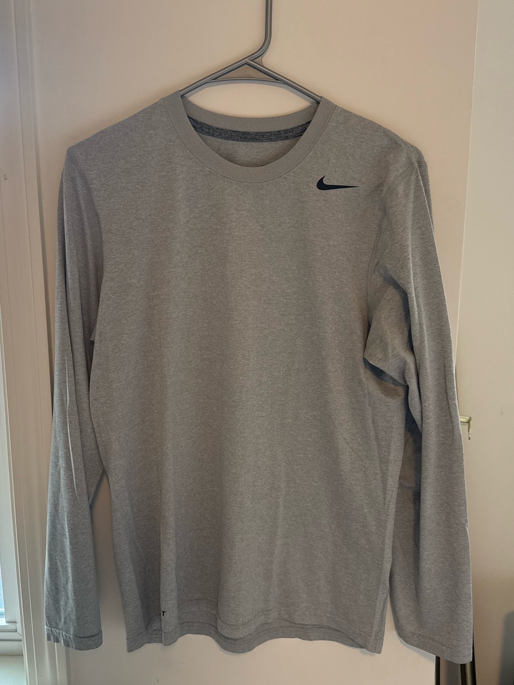 Nike Men’s Long-Sleeve Crew Tee — Light Gray with Black Swoosh